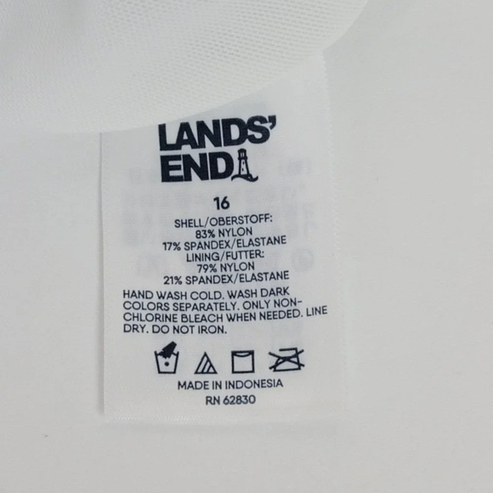 Lands' End Women's‎ 16 Blue Geo Smoothing UPF 50 Blouson Fauxkini Swimsuit